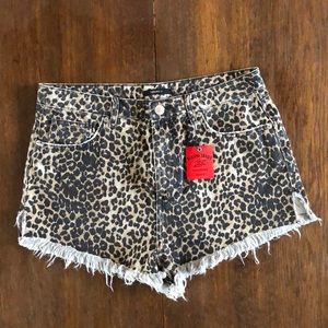 Chic distressed denim cheetah print shirts
